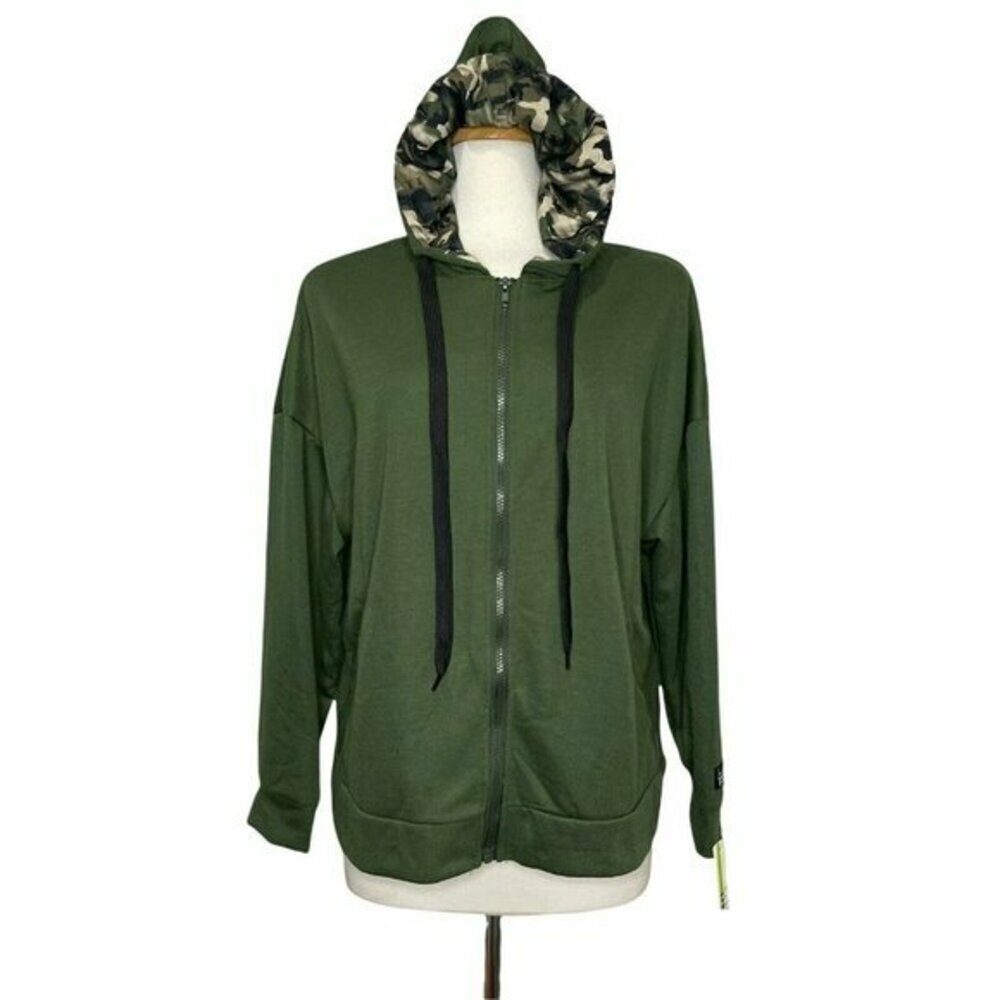 Nicole Miller Sport Women's Long Sleeve Full Zip Sweatshirt Hoodie Green XL NWT